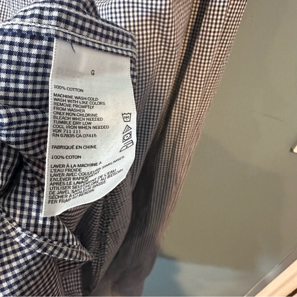 Nautica Navy Blue/White Checkered Gingham Long Sleeve Collared Button Up Shirt - Picture 5 of 7